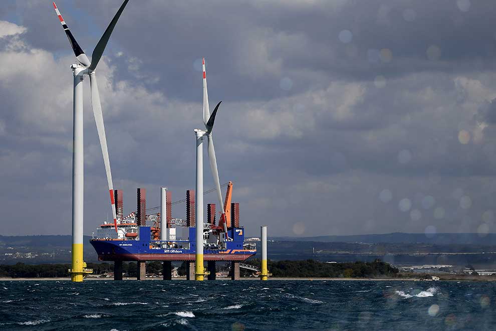 The Mediterranean’s first offshore wind farm is rising from the shallows off Italy. AFP