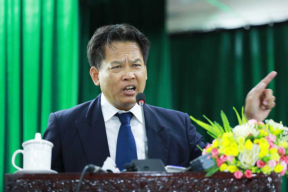 Royal Academy of Cambodia (RAC) president Sok Touch addresses a forum in 2021.