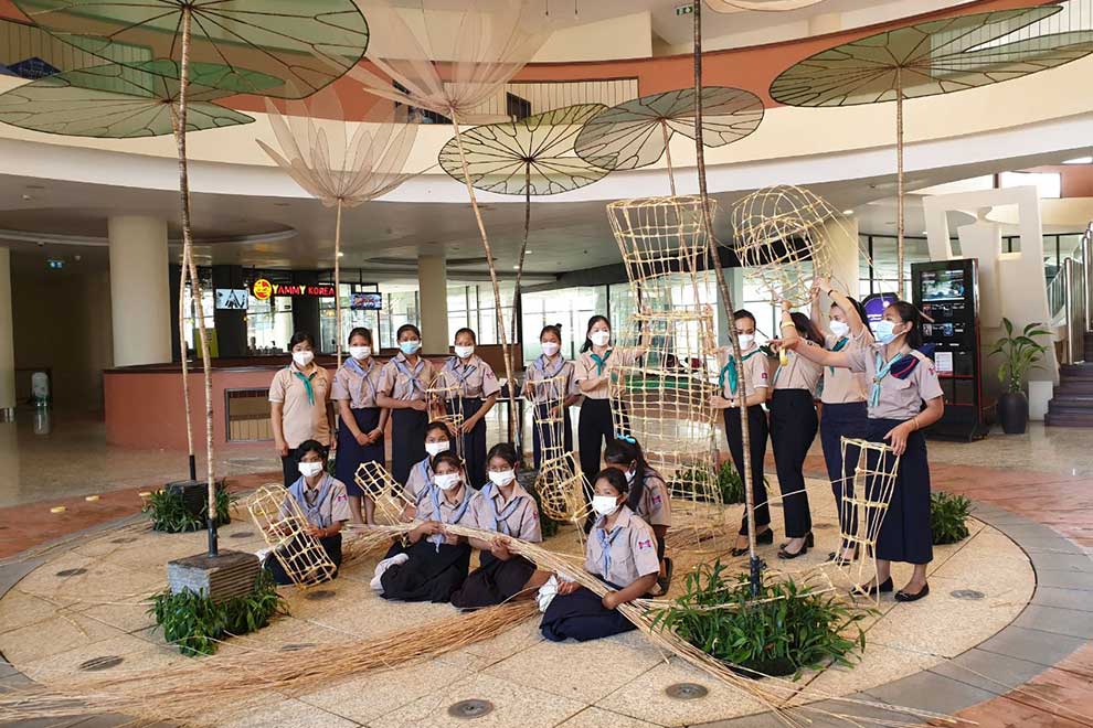 Students making a giant puppet at the Heritage Walk. SUPPLIED
