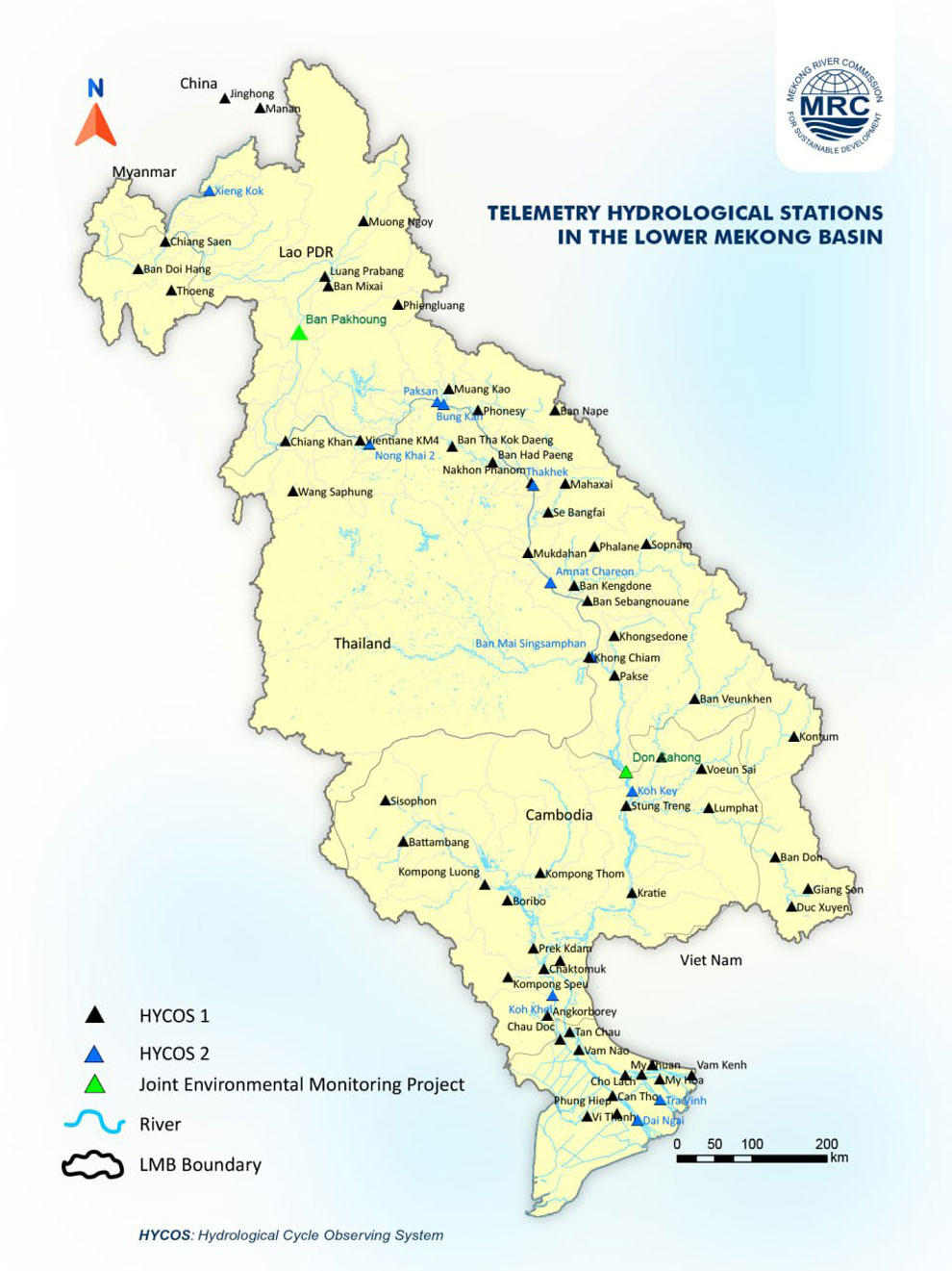 Map of water monitoring stations in LMB. MRC