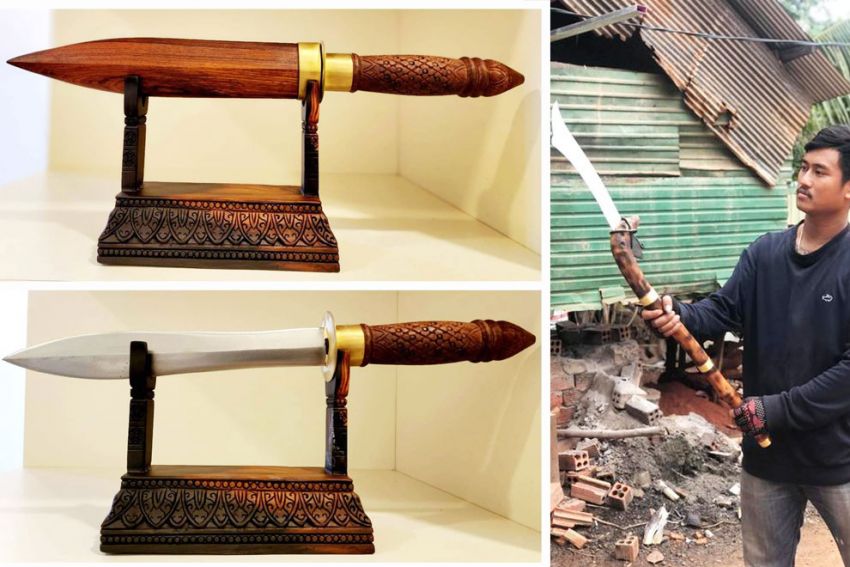 Swordsand sheaths forged and crafted by Ron Nopann in Siem Reap’s Prasat Bakong district. PHOTO SUPPLIED