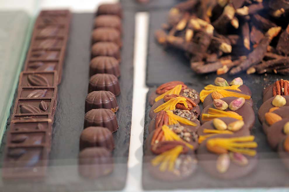 Chocolates sold by local chocolaterie Wat Chocolate at the Temple Cocoa Cafe.