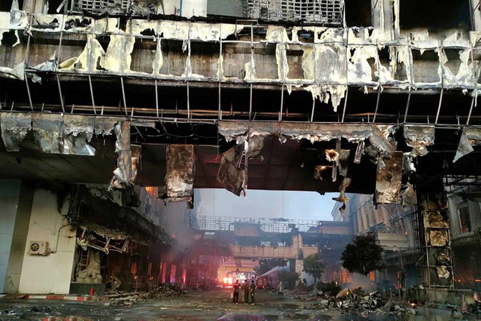 The charred remains of the Grand Diamond City casino in Poipet town of Banteay Meanchey province. NATIONAL POLICE