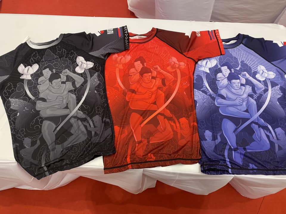 The specially designed shirts were illustrated with stylised images of sculptures from one of the Kingdom’s cultural treasures. JU-JITSU FEDERATION OF CAMBODIA
