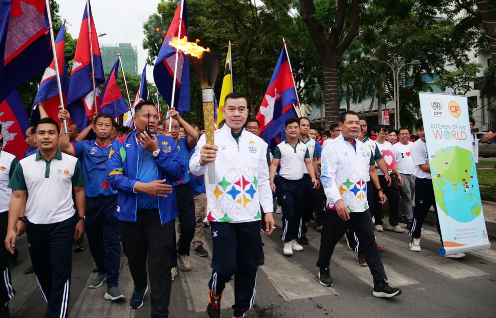 The 2023 SEA Games torch is paraded through Phnom Penh. PHOTO SUPPLIED