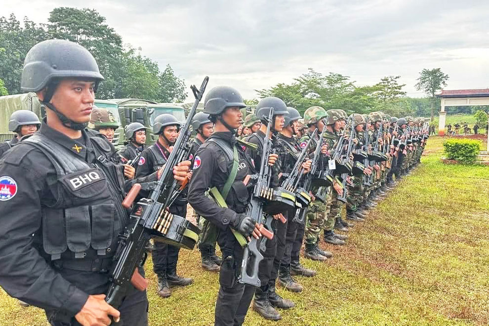 Bodyguard members deployed to border areas in Ratanakkiri province on June 28. PM BODYGUARD UNIT