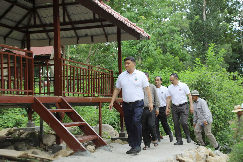 Minister of Environment Say Samal along with a delegation from the ministry and representatives of construction companies visited Sre Ampil Natural Waterfall in Kampong Chhnang province on July 9. MOE