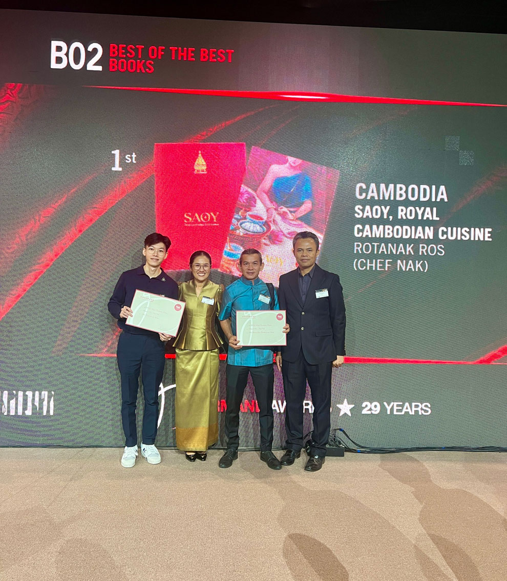 “SAOY - Royal Cambodian Home Cuisine" by Chef Nak has been honoured with the Best of the Best award in the Books Publishers (B02) category at the 29th Gourmand World Cookbook Awards in Riyadh, Saudi Arabia on November 29. Chef Nak