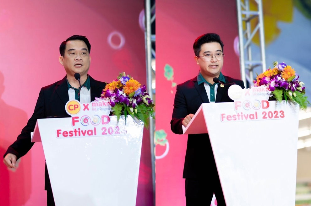 CP’s Piyapat Wongsree (left) and Poohrich Sinwat speak at the ‘CP x Makro Food Festival 2023’.