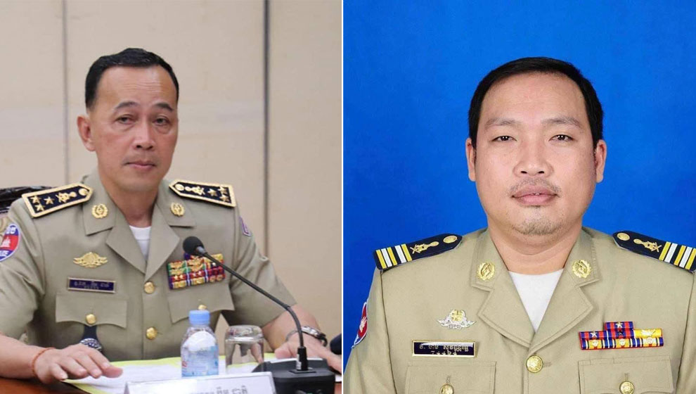 (L) General Keom Cheat who was demonted from police ranking. (R) Horm Sovanrith who was demoted from deputy cheif of Preah Sihanouk provincial police. FB