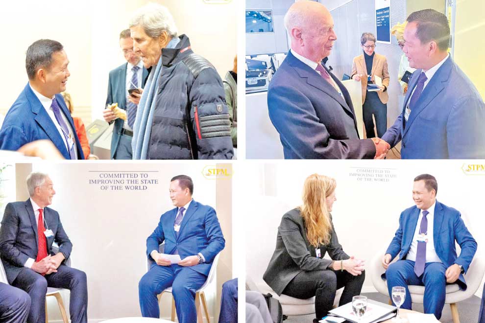 Manet meets (clockwise) US’ John Kerry, WEF’s Klaus Schwab, USAID’s Samantha Power and TBI’s Tony Blair. STPM