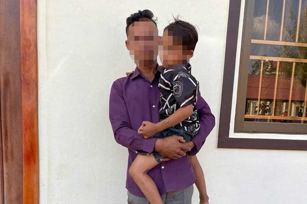 A Kampot man who threatened to harm his son and is now facing legal consequences (right). NP