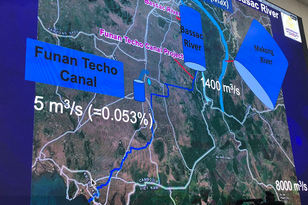A graphic showcases the path of the canal, as well as the minimum environmental impact it is expected to have.  Niem Chheng