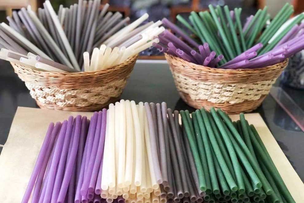 Tith Sokhom, owner of TK&D Manufacturing, produces paper-based disposable straws and plates, as green alternatives to plastic. Supplied