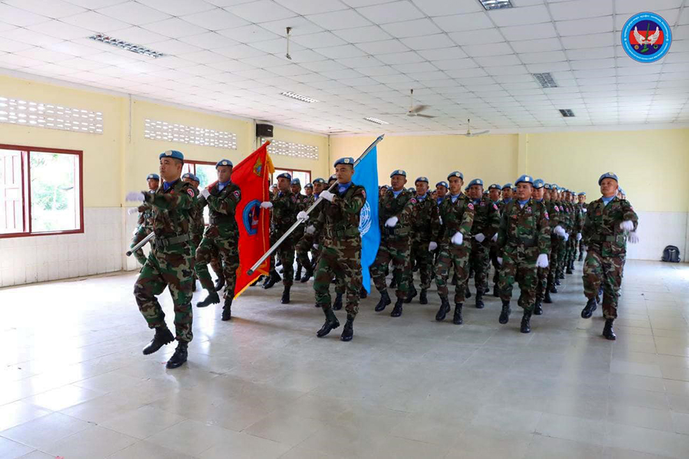 Troops from Multi-Role Engineering Unit 468 parade at the July 4 event, ahead of their departure for the Central African Republic. NPMEC