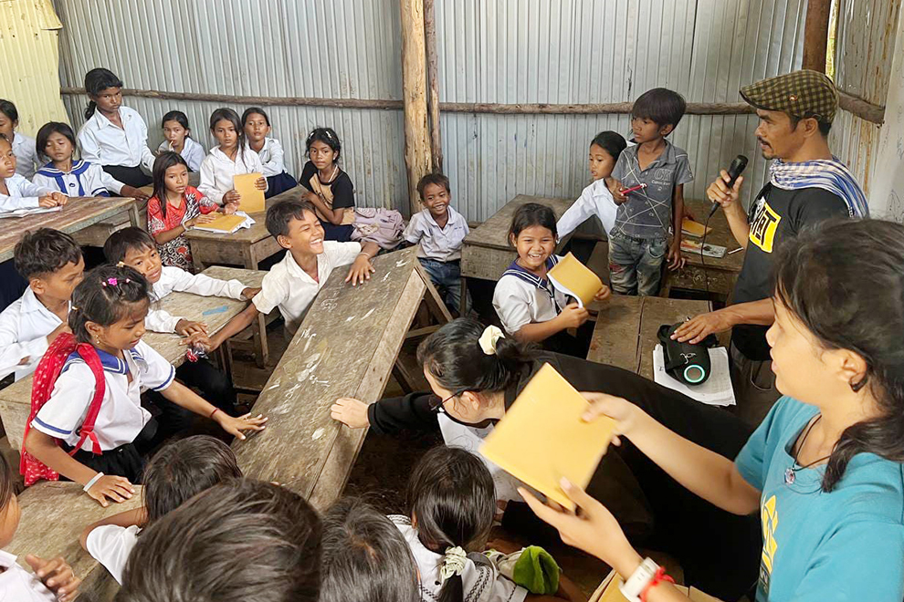 Children are taught how to mix colours, clean their brushes and care for their tools before being encouraged to create their own artworks. Supplied