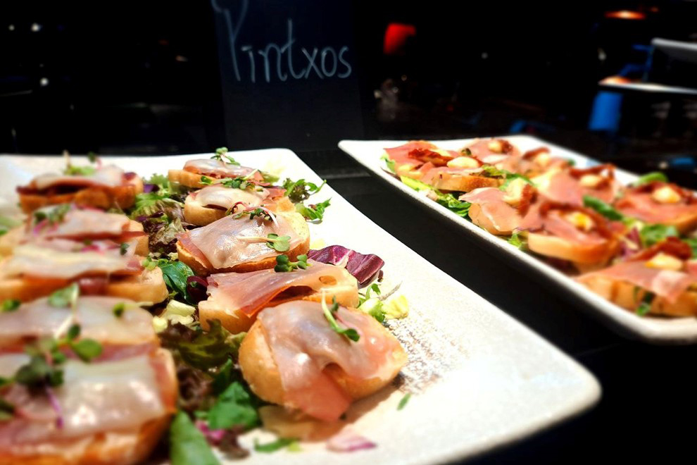 A selection of pintxos – a Basque variation on Spanish tapas, with delicate slices of high quality Serrano ham and other delicacies. Post Staff
