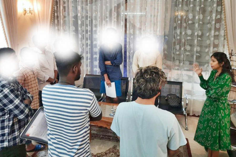 Indian ambassador to Cambodia Devyani Khobragade (right) meets with Indian job fraud victims, emphasising the need for greater awareness to protect vulnerable individuals from similar scams. Indian embassy