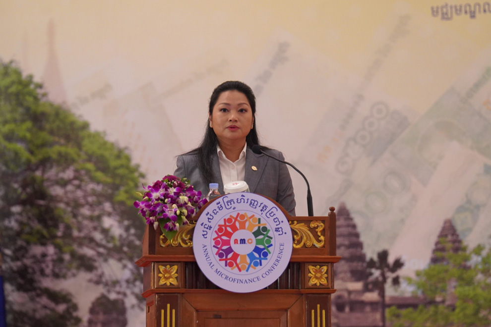 Dith Nita, chairwoman of the Cambodia Microfinance Association (CMA), also delivered remarks during the conference, held in Siem Reap. CMA