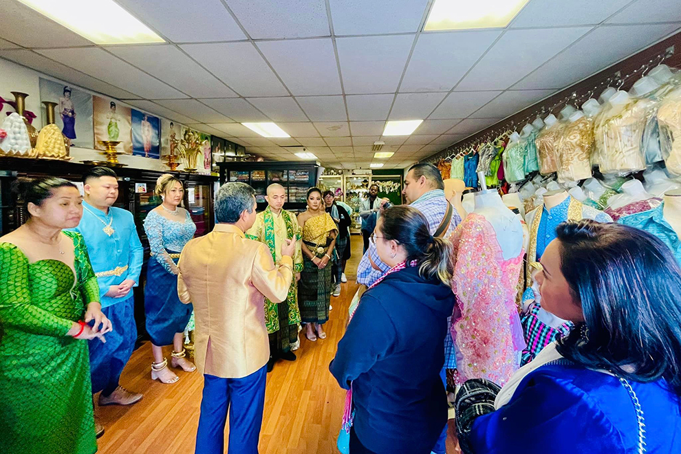 Visitors admire the quality goods at Vannary Bridal Shop, one of the oldest Khmer businesses in Cambodia Town. Supplied