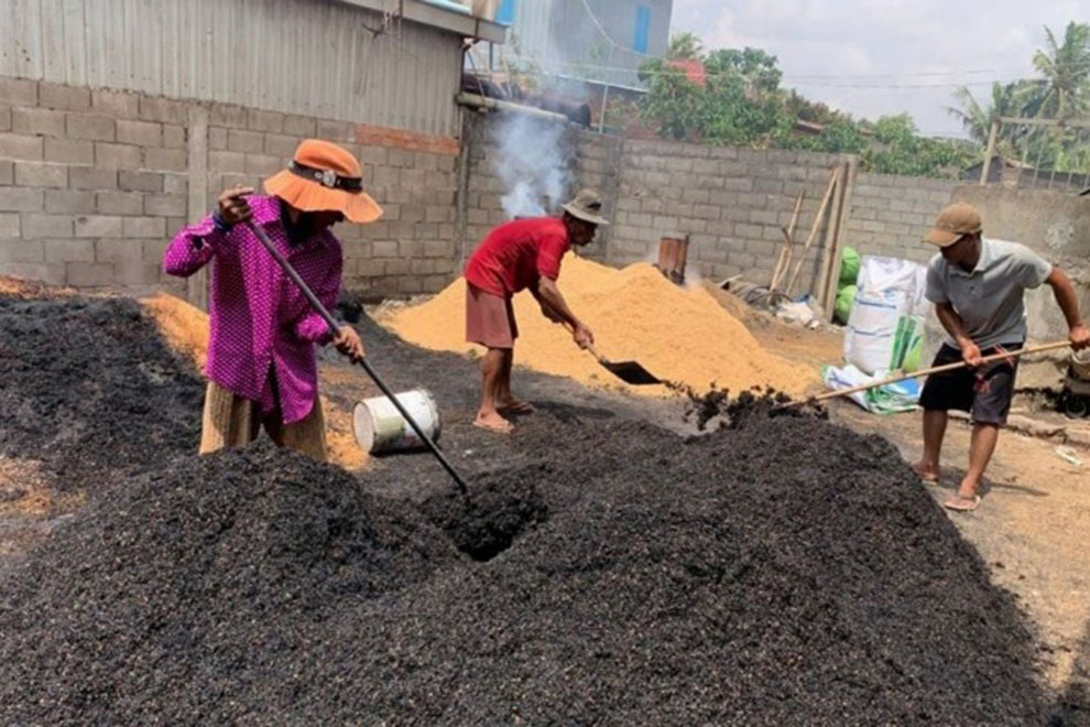 Farmers carefully mix soil and other substances to create the perfect environment for durian tree growth. Supplied