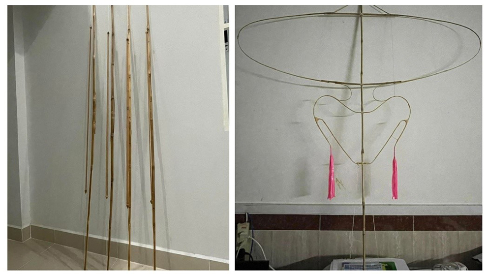 The structural frame of the kite, awaiting its paper covering. Supplied