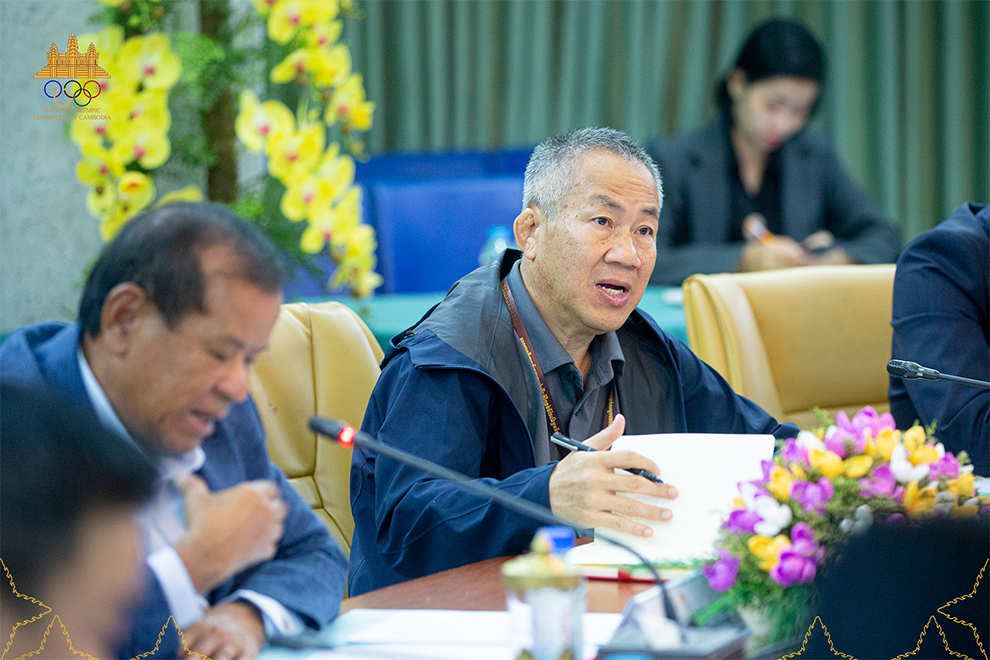 Vath Chamroeun addresses a recent meeting of the National Olympic Committee of Cambodia (NOCC). NOCC