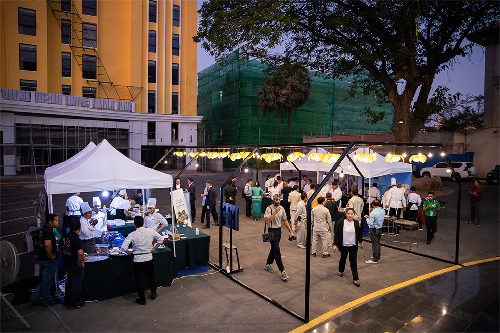 Food stands at the agriculture ministry during the February 5 event, which promoted sustainable fisheries products. Supplied