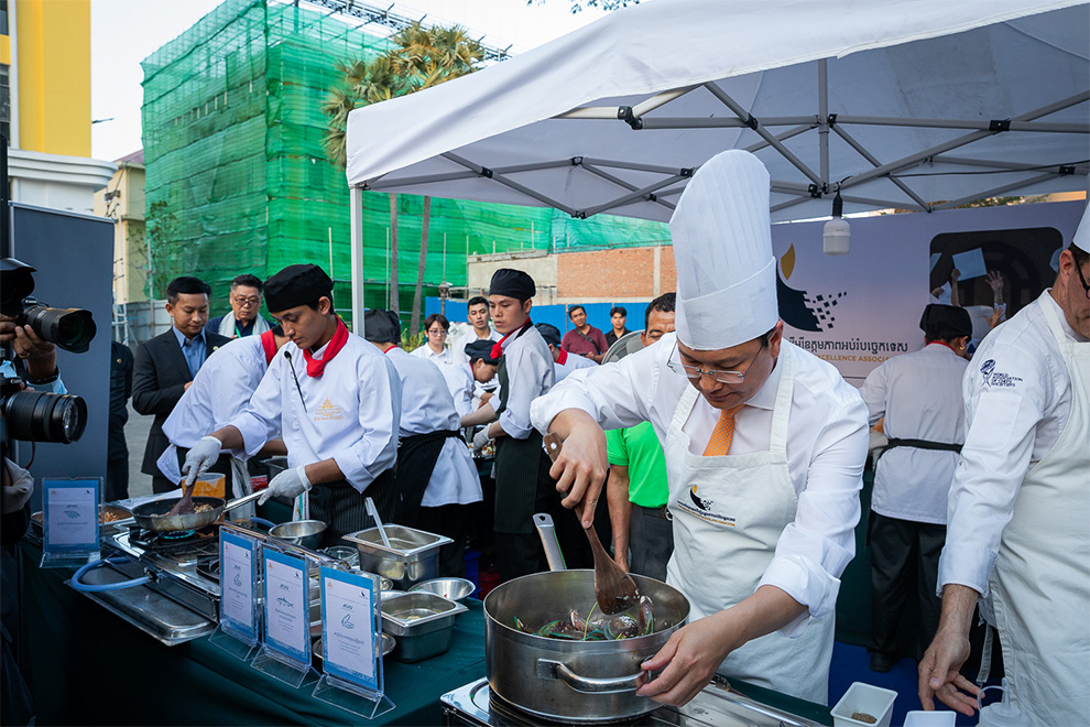 Agriculture minister Dith Tina demonstrated his passion for the Kingdom’s rich produce, even whipping up a signature dish for attendees. Supplied