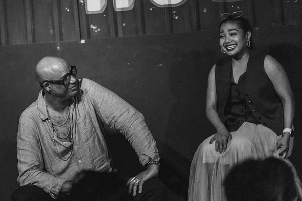 Bass guitarist Senon Williams shares a joke with vocalist Chhom Nimol, during their March 18 Q&A. Steve Porte