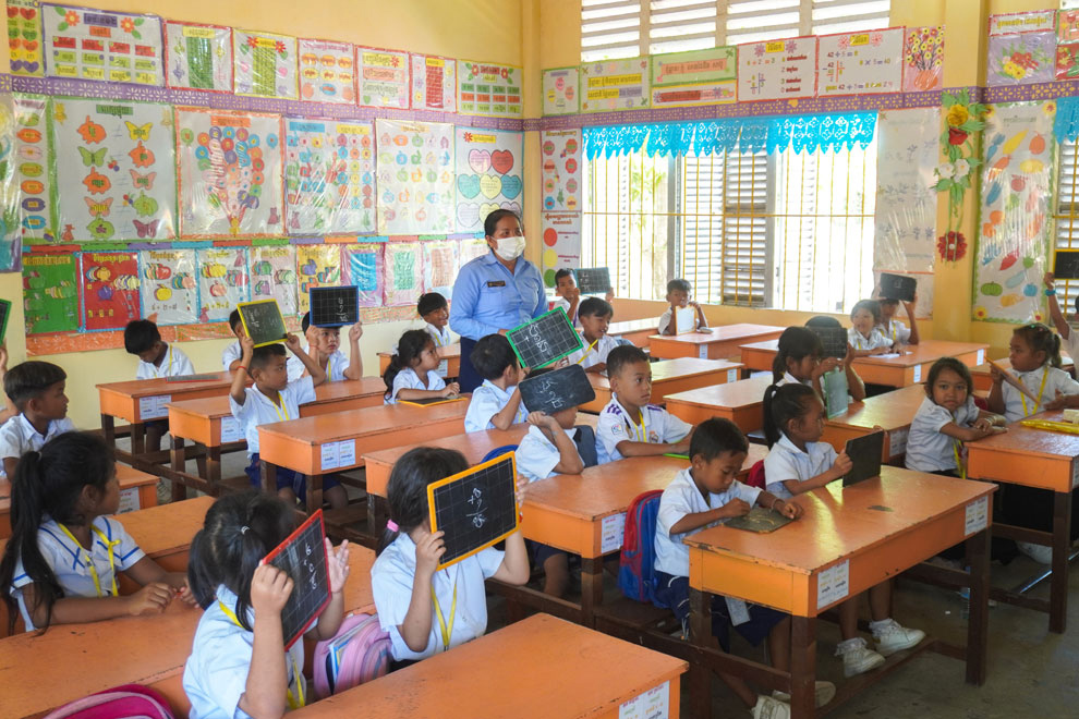 Svay Chrum Primary School students study in their classroom in Svay Rieng province on May 19, 2023. Post Staff