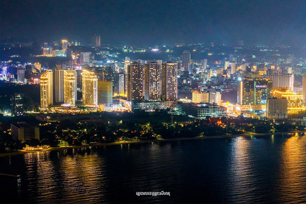 A view of Sihanoukville during the 2025 Khmer New Year celebrations. Many unfinished buildings can be seen. Preah Sihanouk Provincial Administration