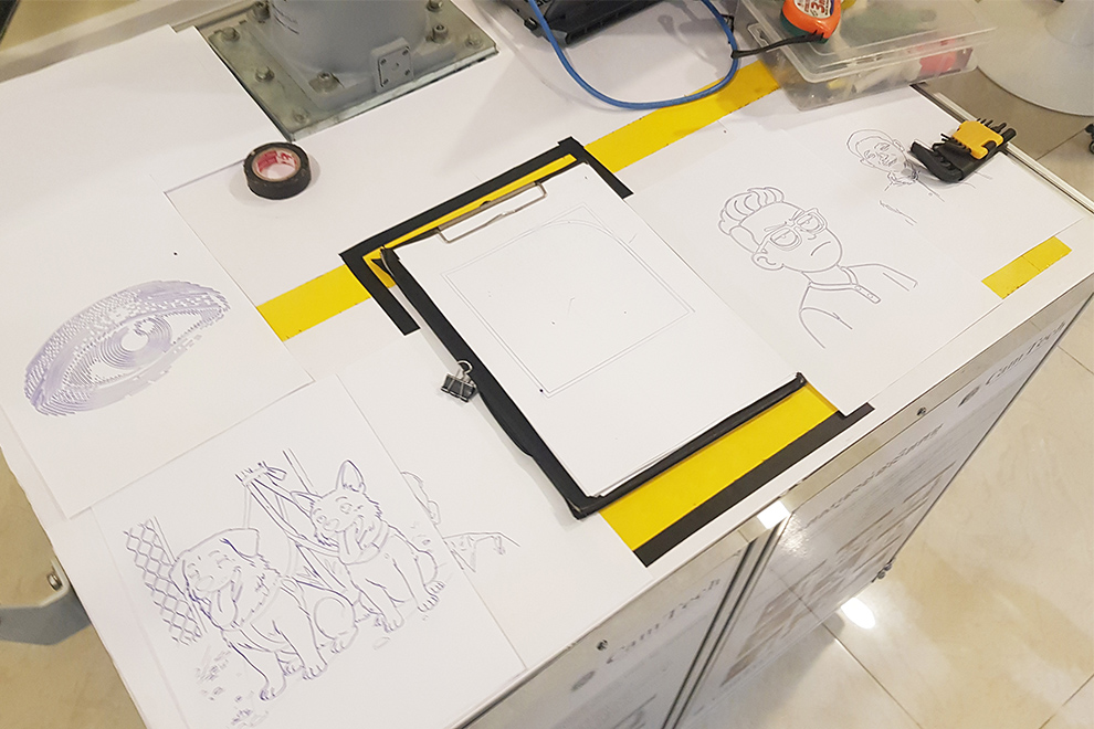 This process can take anywhere from 5 to 20 minutes per image, depending on its complexity, with up to 30,000 commands being sent to the robot during a single drawing session. Supplied