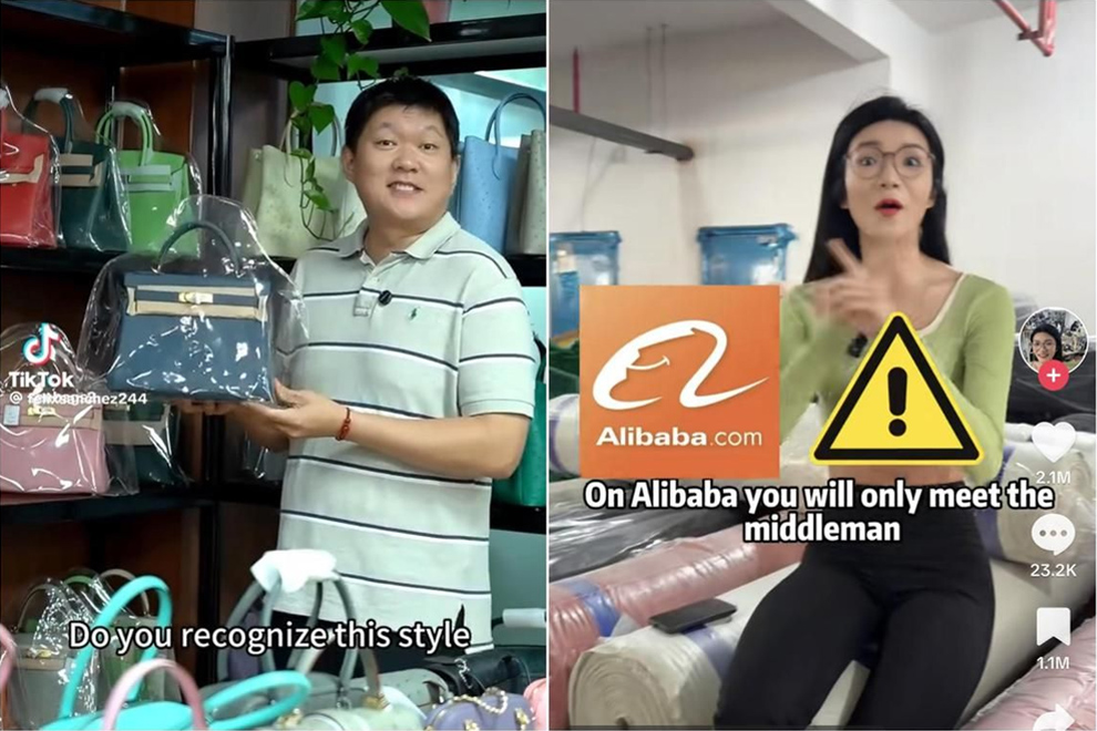 These viral videos are fronted by supposed factory workers, brand owners and sourcing agents who claim to be the Chinese manufacturers behind Europe’s most prestigious luxury brands. PHOTOS: SCREENGRAB FROM SENBAGS2/TIKTOK, ROSIE.SPORSWEAR/TIKTOK/THE STRAITS TIMES