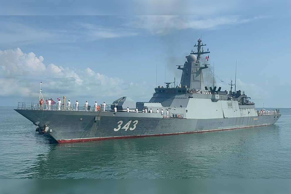 The Russian corvette Rezkiy is accompanying its sister ship on the port visit. NCMS