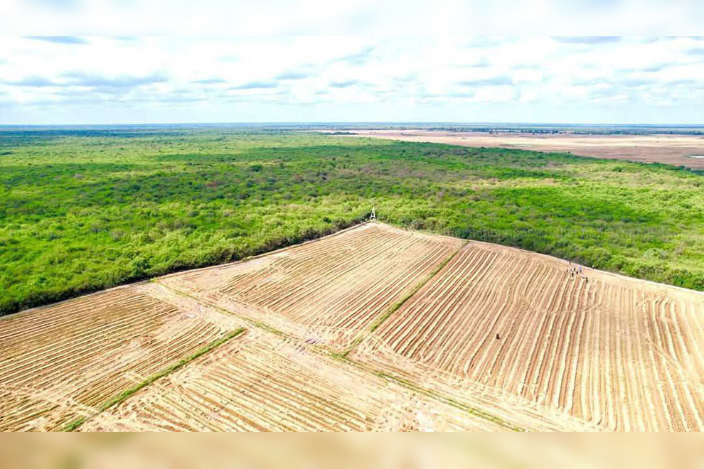 A view of the land around the lake shows the clear delineation between Zone 2, where people farm, and Zone 3, which is protected flooded forest. Tonle Sap Authority