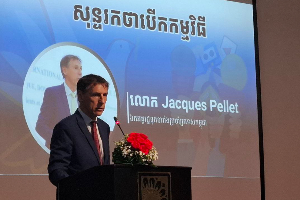 French ambassador to Cambodia Jacques Pellet speaks at the opening of the May 2 forum on protecting independent media in Cambodia. Phak Seangly