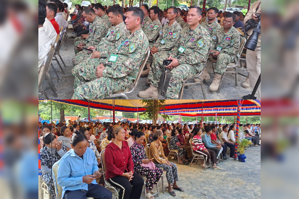 Environment officials and members of local protected communities attend the groundbreaking of a new infrastructure project in Kampong Speu province’s Khnang Psar area. Environment ministry