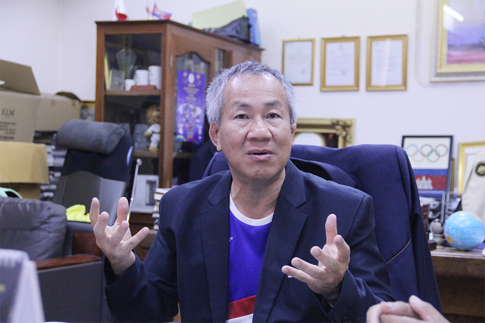 Vath Chamroeun, secretary-general of the National Olympic Committee of Cambodia, speaks to The Post during a May 20 interview. Chhorn Norn