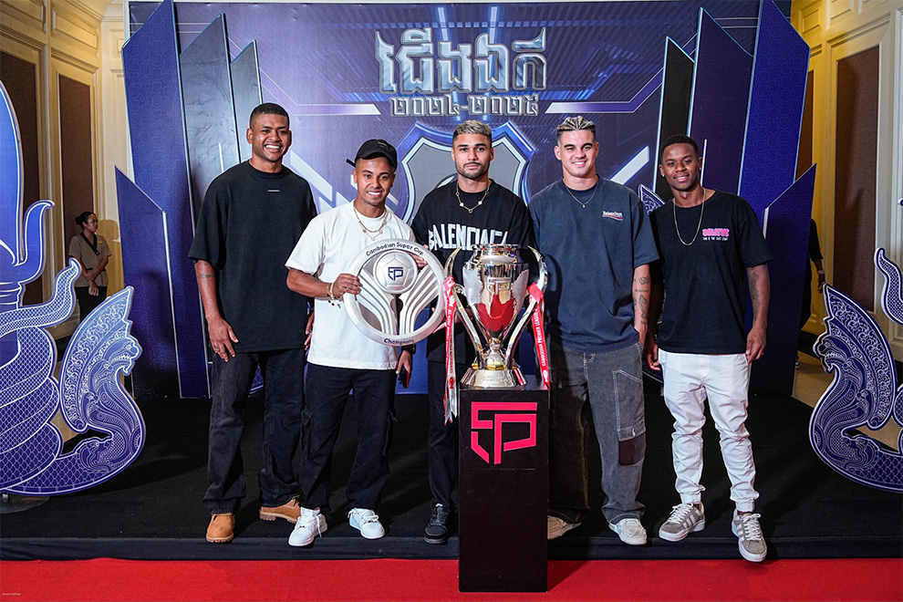 Brazilian Svay Rieng players Pablo Augusto (from left), Gabi, Cristian Roque, Matheus Moresche and Breno Caetano, pictured together in the past. Svay Rieng FC