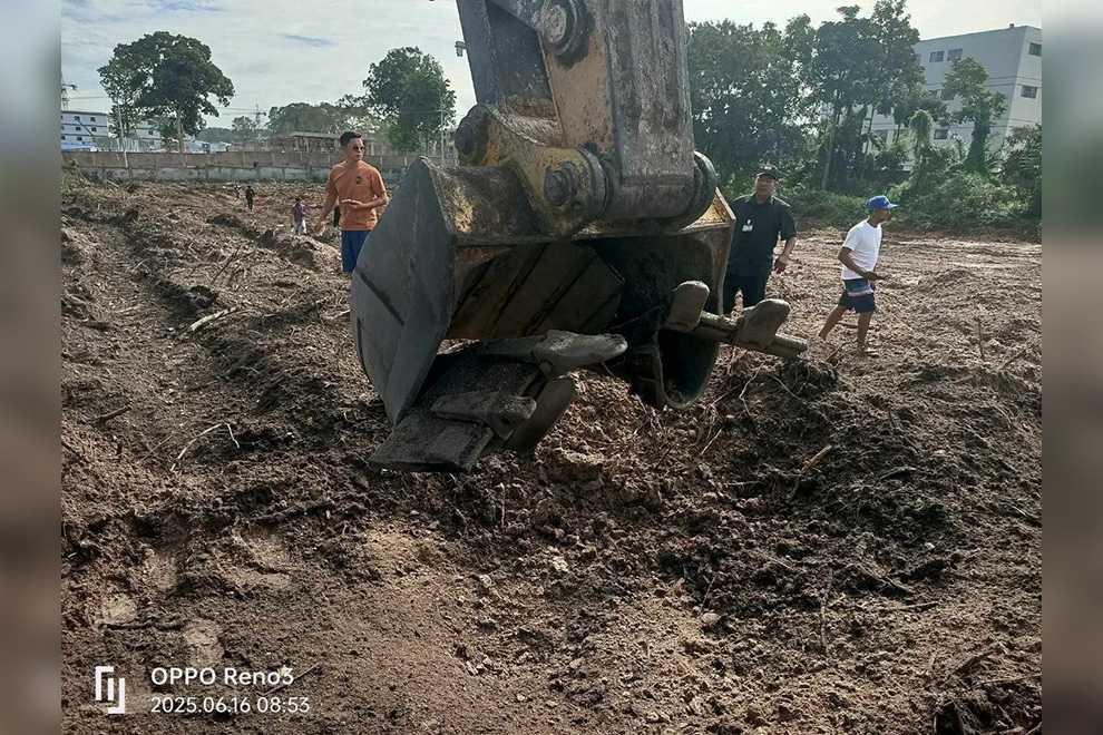 The bucket of the excavator was torn apart by the explosion, illustrating the danger of even long-dormant explosive remnants of war (ERW). CMAC