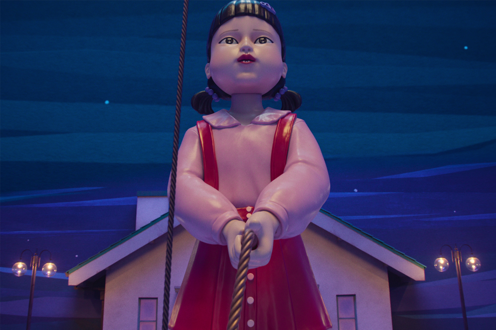 Killer doll Young-hee seen holding a giant jumping rope in “Squid Game” 3. PHOTO: NETFLIX/THE KOREA HERALD