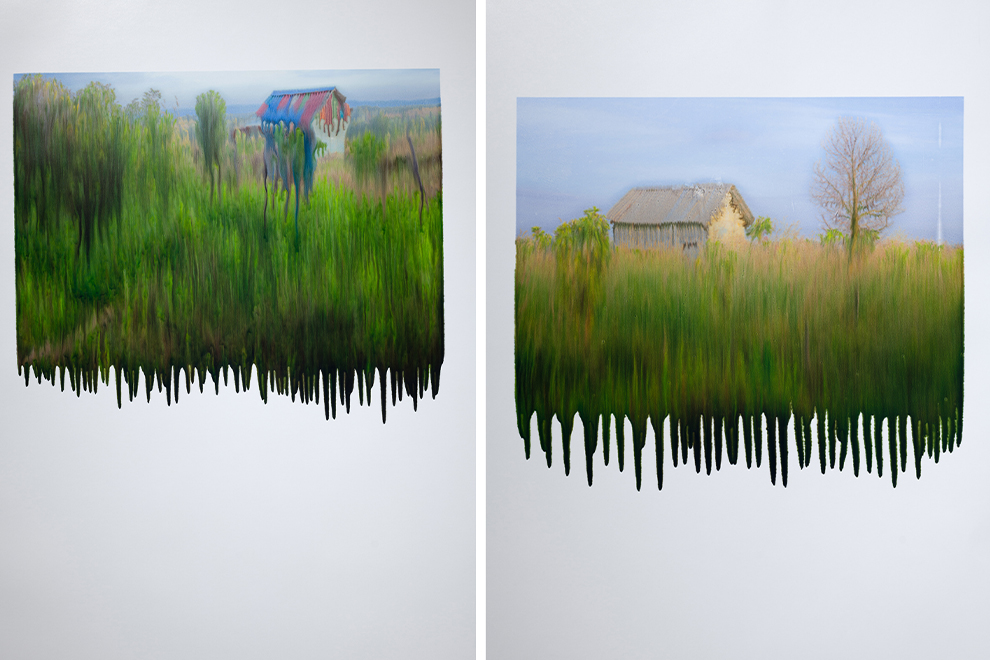 Pteah Cham Dei is an ongoing photography series begun in 2018 by Prum Ero and presenting on green billboards in the first gallery. Supplied