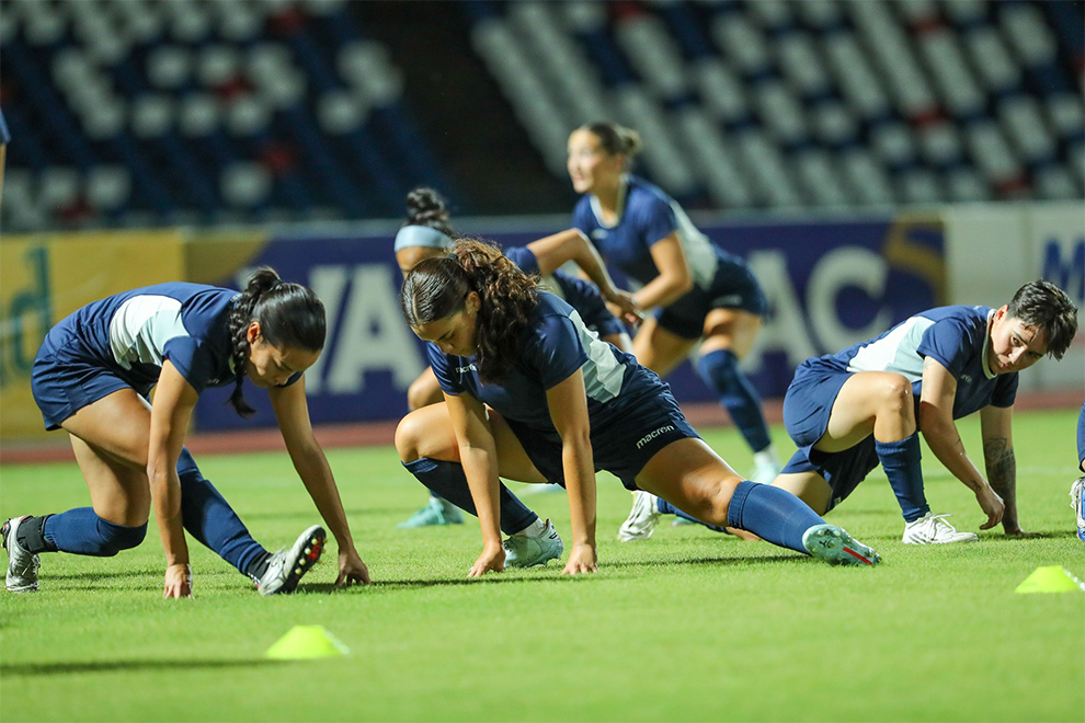 The Guam women’s squad trained at the National Olympic Stadium on Tuesday. CPL/FFC