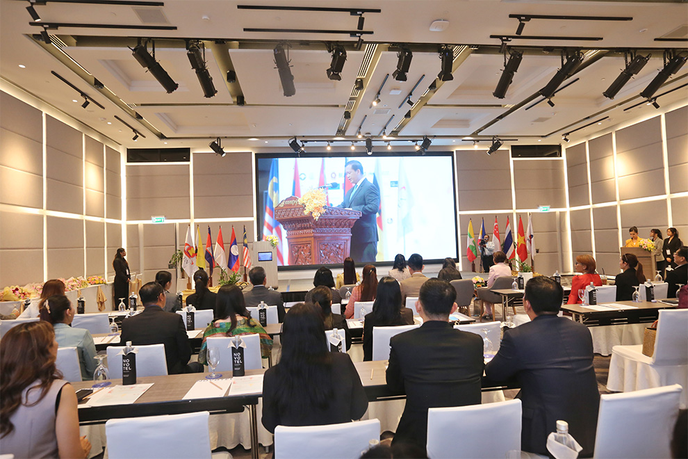 Participants watch a highlight reel of the 2024 event, during the June 30 press conference. Hong Raksmey