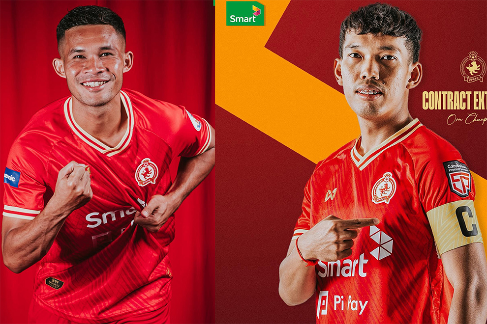 Striker Wut Tola (left) has joined Phnom Penh Crown, while team captain Orn Chanpolin has also renewed his long-term contract with the club. Crown