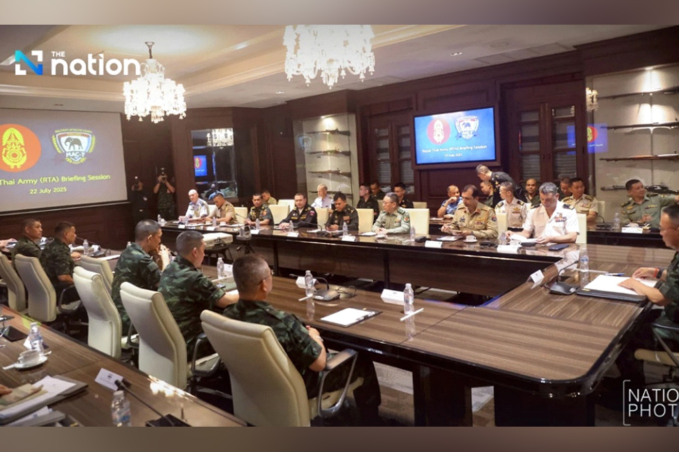 The Thai Army briefs military attachés on a recent landmine explosion that injured three soldiers. The Nation Thailand/ANN