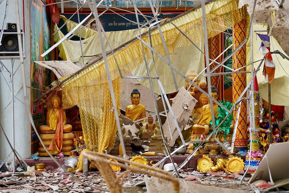 A bomb from a Thai F-16 struck the Ta Mone Sen Chey Pagoda, killing an abbot. Supplied