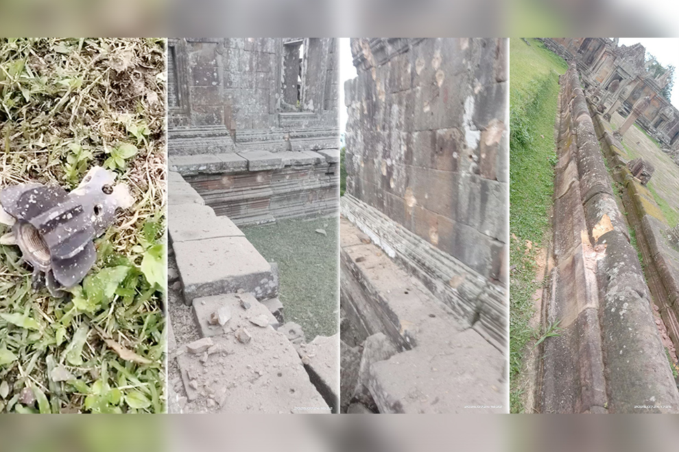 Shells and traces of destruction by Thai troops at the Preah Vihear Temple, a World Heritage Site. Supplied