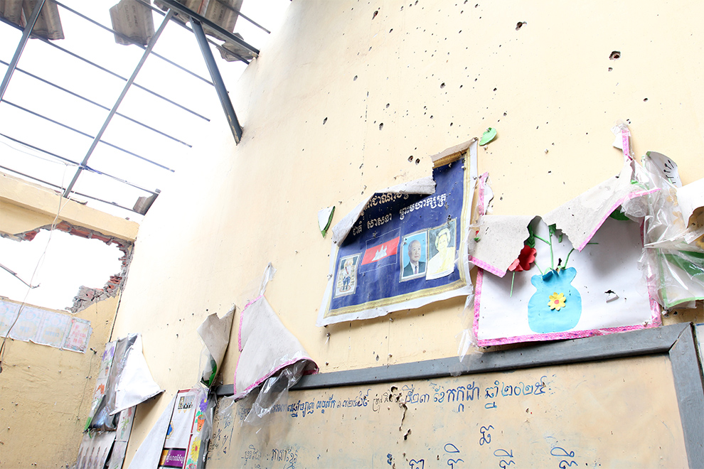 The Tamoan Meanchey primary school was damaged by Thai shelling. Hong Raksmey